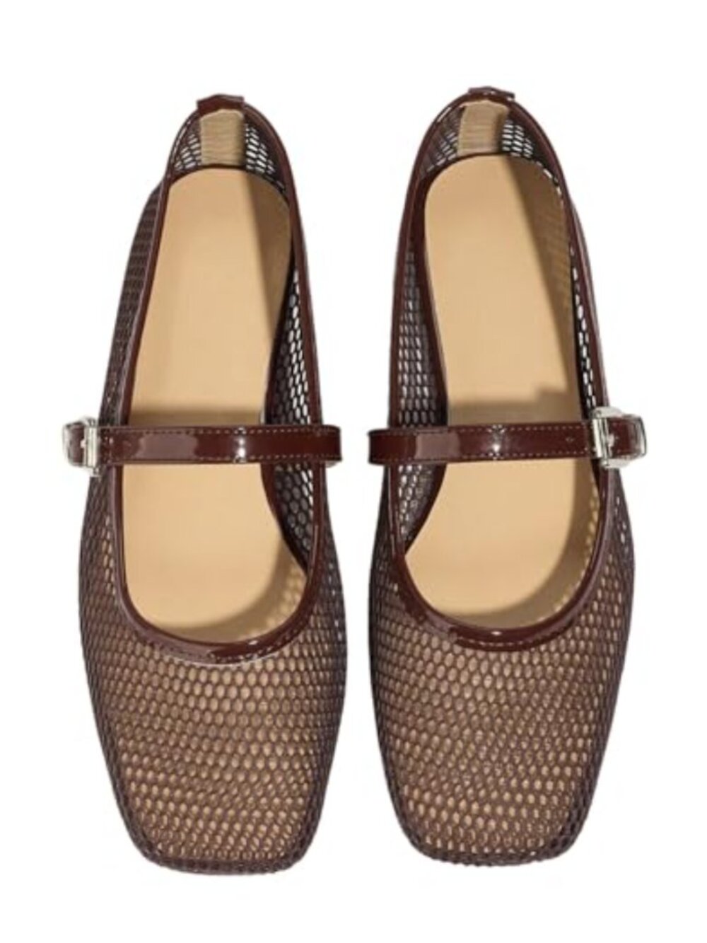 Milumia Women's Mesh Ballet Flats Leopard Print Square Toe Buckle